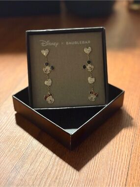 Disney x Baublebar Mickey & Minnie Mouse Rhinestone Heart Dangling  Earrings NWT